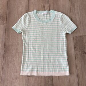 Madewell Ringer Short Sleeve Sweater Tee in Blue White Stripes Sz XS